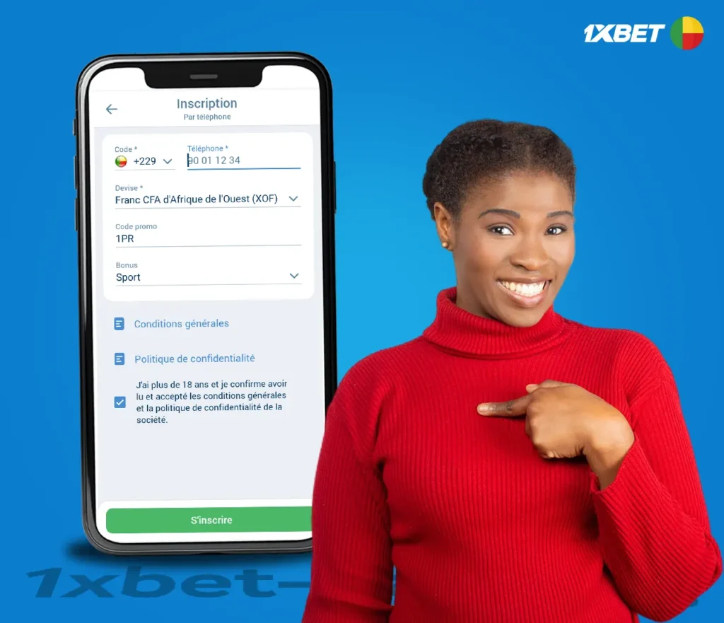 Enregistrement de compte 1xBet Bénin via un numéro de téléphone